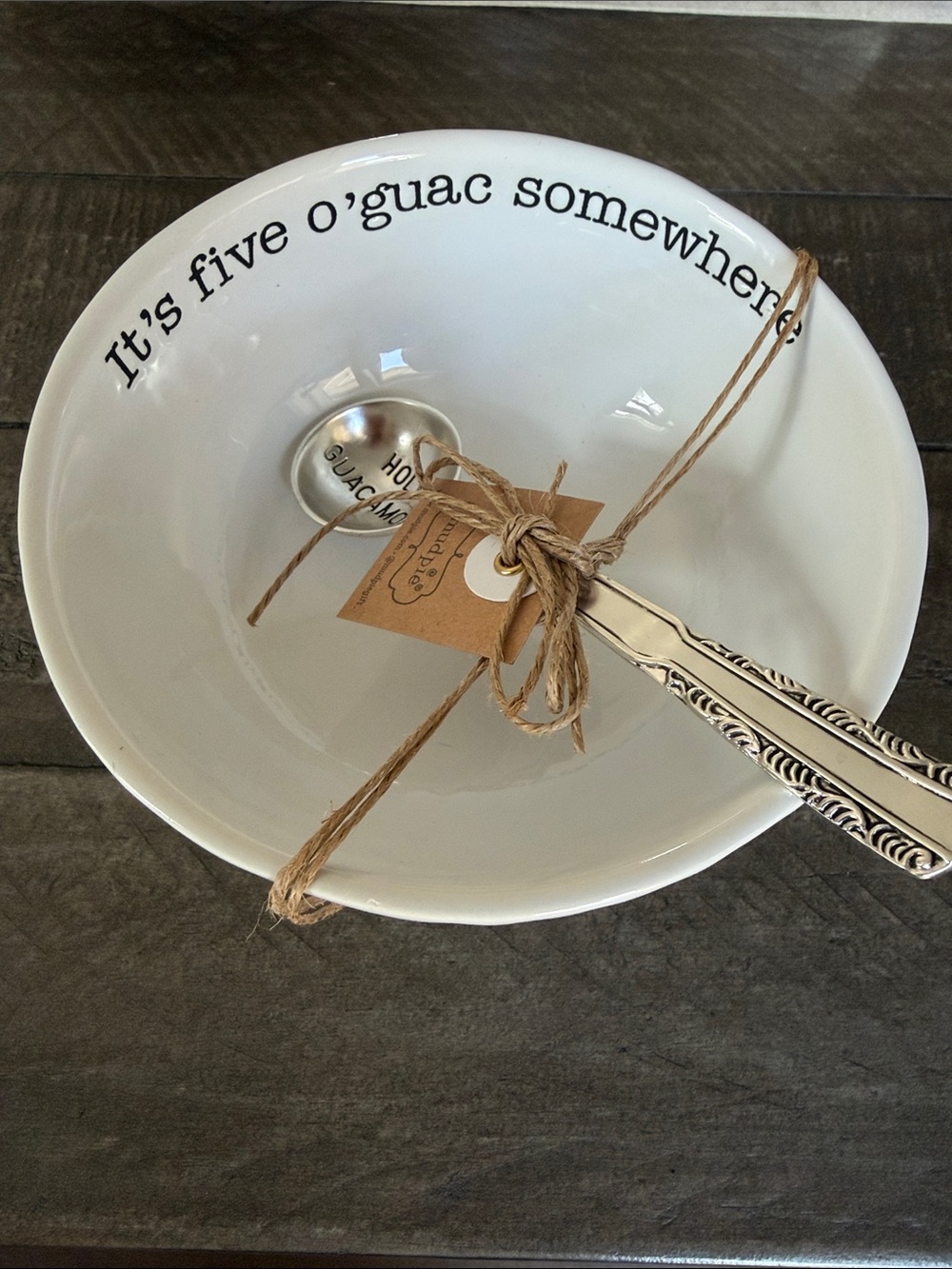 NewWhite Ceramic Guacamole Serving Bowl with Spoons - It's Five O'Guac Somewhere